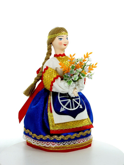 Кукла сувенирная фарфоровая. Девушка с колосьями пшеницы. г.Ялуторовск, Тюменская обл.
