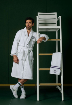 Теннисный халат Wimbledon Cotton Terry Baseline Robe - white/purple