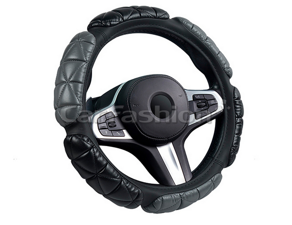 Оплетка на руль круглая CarFashion -М- «BALLOON» 31647 - Экокожа - черный/шов серый
