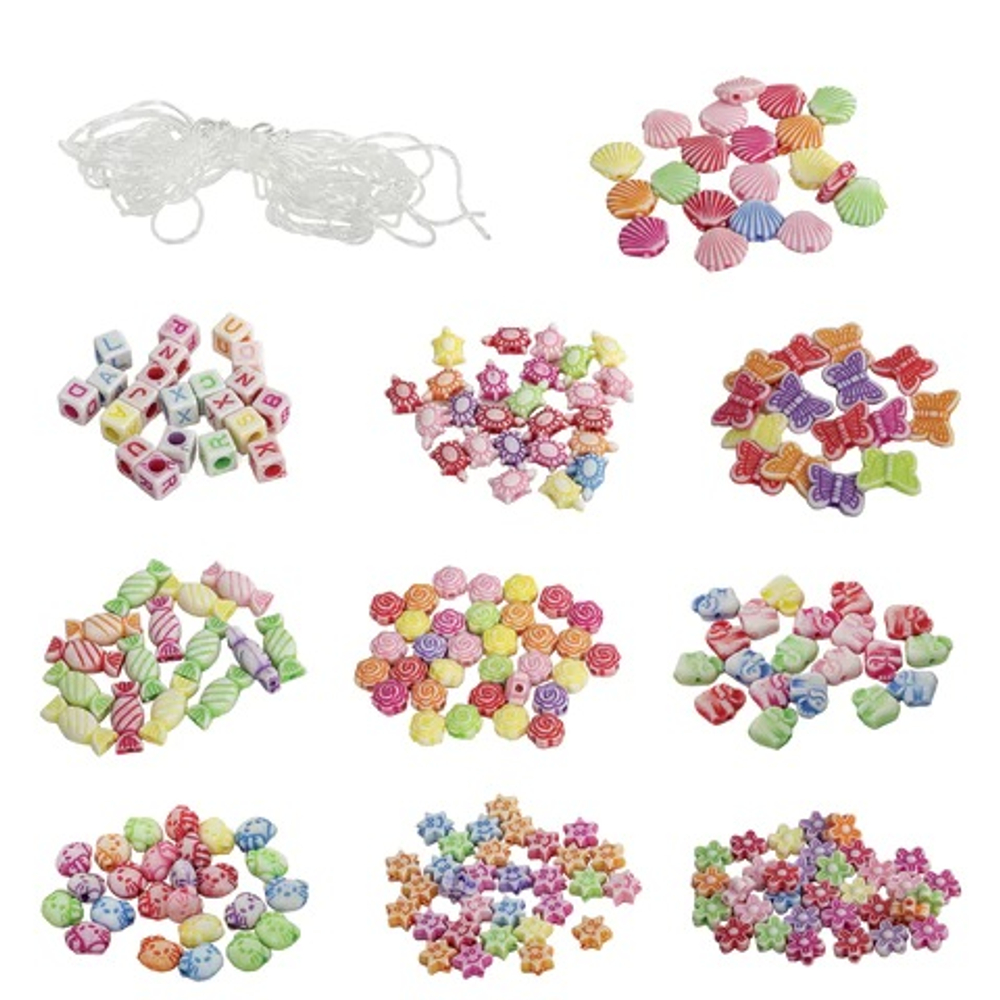 Набор для создания бижутерии и украшений BEADS SET, 200 эл., 10 видов, пастель, BRAUBERG KIDS,