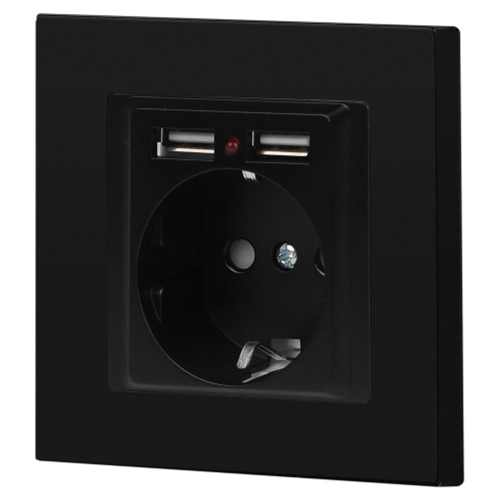 Розетка Intro Accent 6-410-05 с заземлением 2P+E Schuko со шторками 16А-250В + 2хUSB IP20 СУ антрацит | Intro