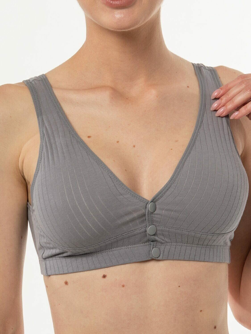 Бюcт для беременных и кормящих с чашками застежка спереди "Euromama", цвет темно-серый,хлопок 95%,размер XXL(52)