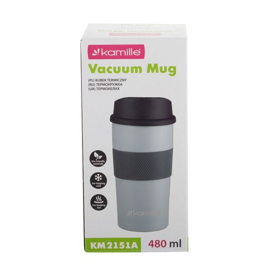 Термокружка 480 мл. из нержавеющей стали Kamille KM 2151A с TPR вставкой