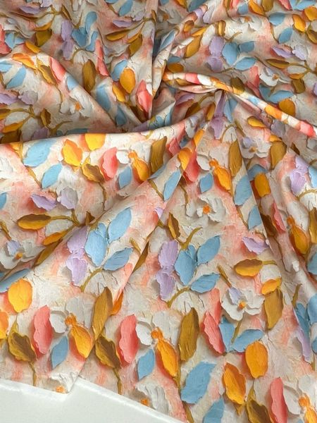 В ПУТИ, ИМПАСТО, ЛИСТЬЯ, ЦВЕТОК/ ЖЕЛТЫЙ, РОЗОВЫЙ, ГОЛУБОЙ, - 100% хлопок 7