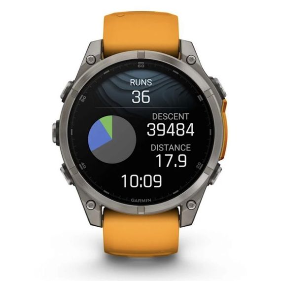 Garmin Fenix 8 47 мм AMOLED Sapphire – титановый корпус, оранжевый ремешок