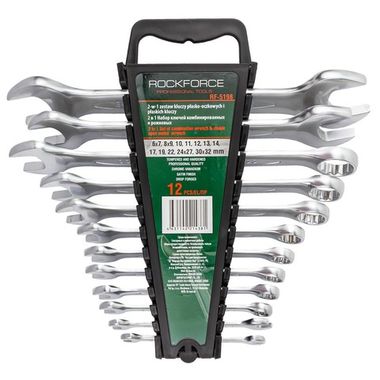 Набор ключей комбинированных и рожковых,12пр.(6х7,8х9,10,11,12,13,14,17,19,22,24х27,30х32мм),в пластиковом держателе RockForce##Rock FORCE RF-5198
