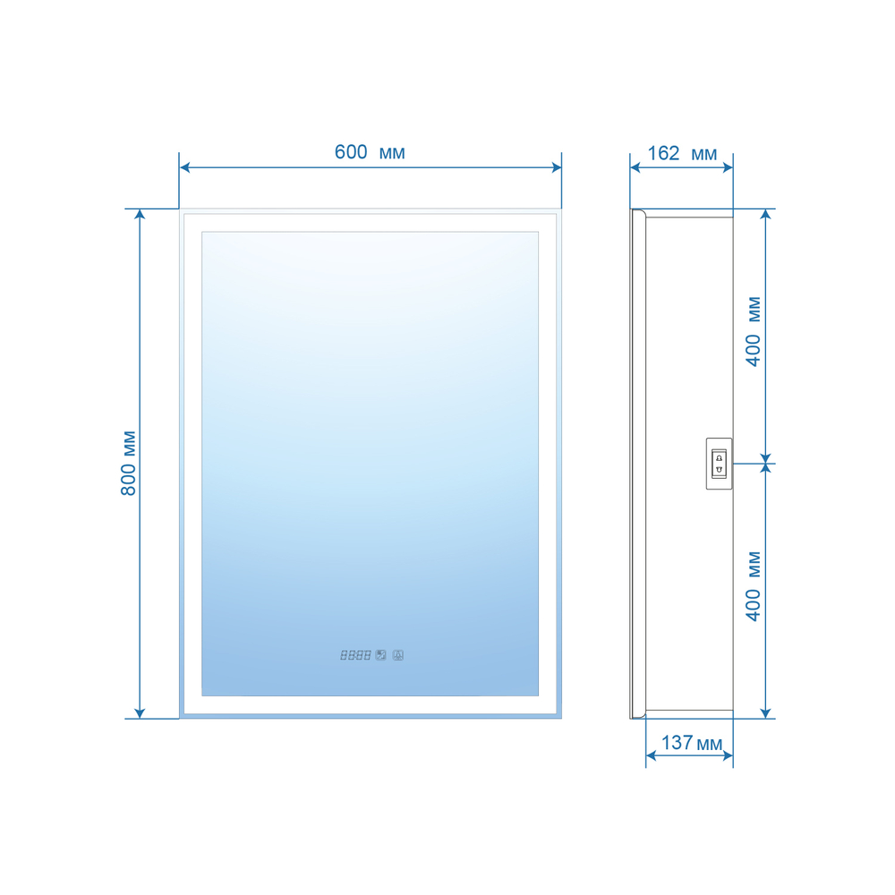 Зеркало-шкаф с подсветкой Эльба, 60x80 см (сенсорный выключатель, часы, правый, белый корпус)