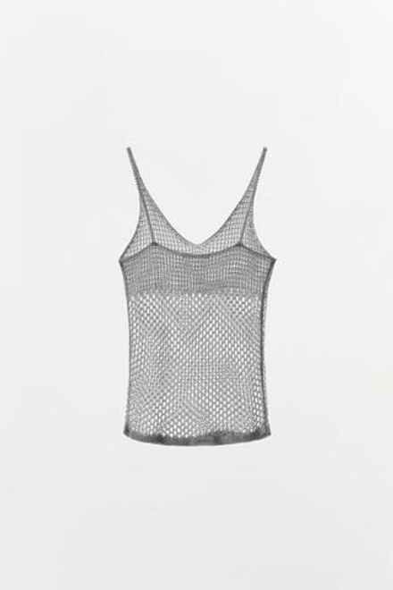 ZARA ТОП ИЗ ТРИКОТАЖА С МЕТАЛЛИЗИРОВАННОЙ НИТЬЮ, СЕРЕБРИСТЫЙ