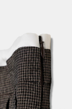 ZARA ШИРОКИЕ БРЮКИ С ДВОЙНЫМ ПОЯСОМ «ГУСИНАЯ ЛАПКА», ТЕМНО-КОРИЧНЕВЫЙ