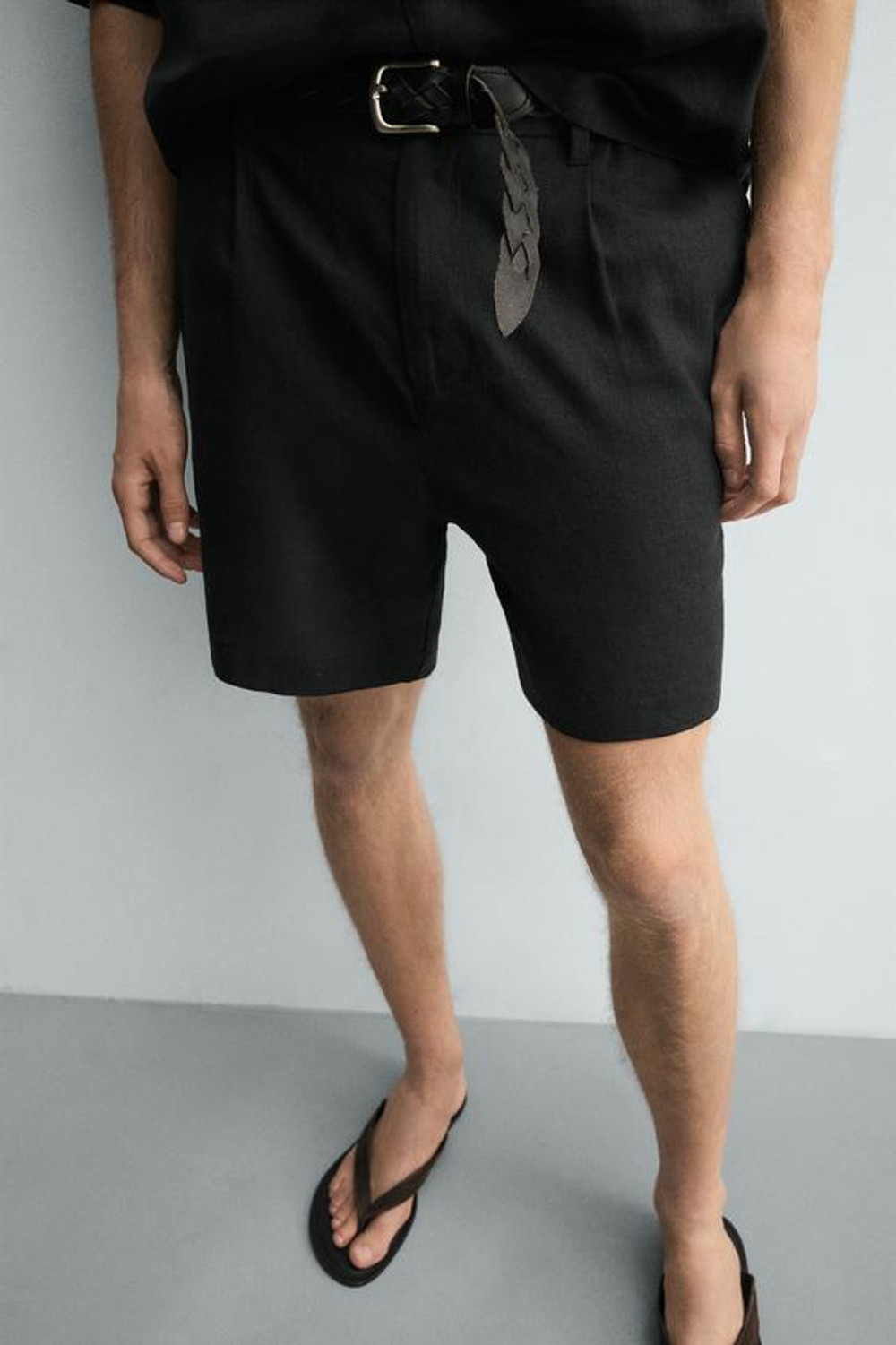ZARA ШОРТЫ RELAXED FIT ИЗ ЛЬНА И ВИСКОЗЫ, ЧЕРНЫЙ