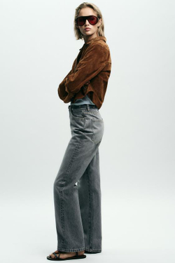 ZARA ДЖИНСЫ Z1975 REGULAR FIT С ВЫСОКОЙ ПОСАДКОЙ И РЕМНЕМ, СЕРЫЙ
