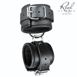 Черные широкие кожаные наручники (Цвет: черный)