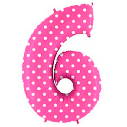 Цифра "6" горошек (розовый)