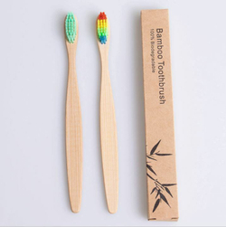 Зубная щетка из бамбука, щетина с угольным напылением,bamboobrush, ​ 1 шт. (средняя жесткость), плоская ручка. цвета в ассортименте.