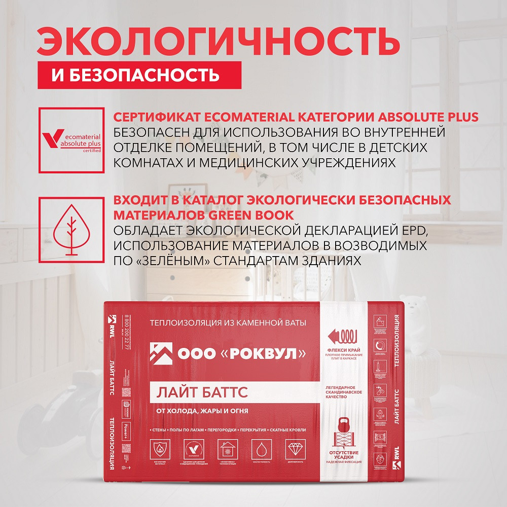 Базальтовая вата Роквул Лайт Баттс 1000х600х50 мм 10 плит в упаковке