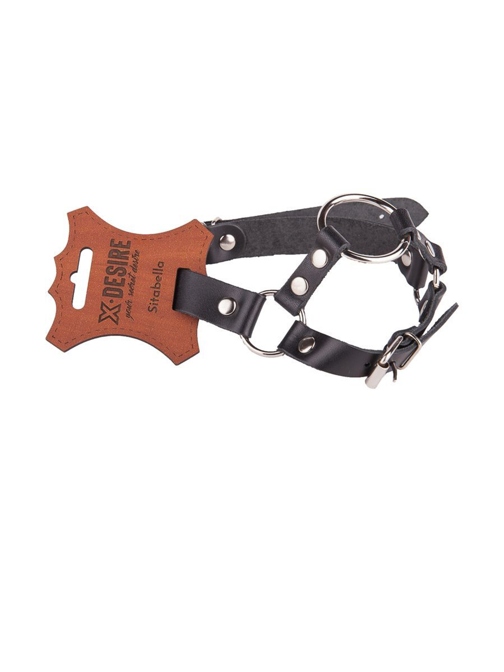 Кляп-кольцо на чёрных кожаных ремешках с застёжкой