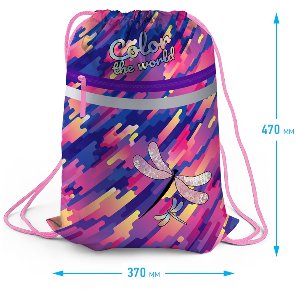 Мешок для обуви 1 отделение Berlingo "Color the world", 460*360мм, светоотражающая лента, карман на молнии
