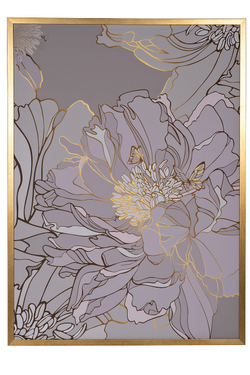 Холст 80х110см Garda Decor Пион в пластиковом багете с золотой поталью