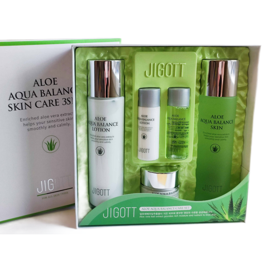 JIGOTT Подарочный уходовый набор корейской косметики с алоэ ALOE AQUA BALANCE SKIN CARE 3SET