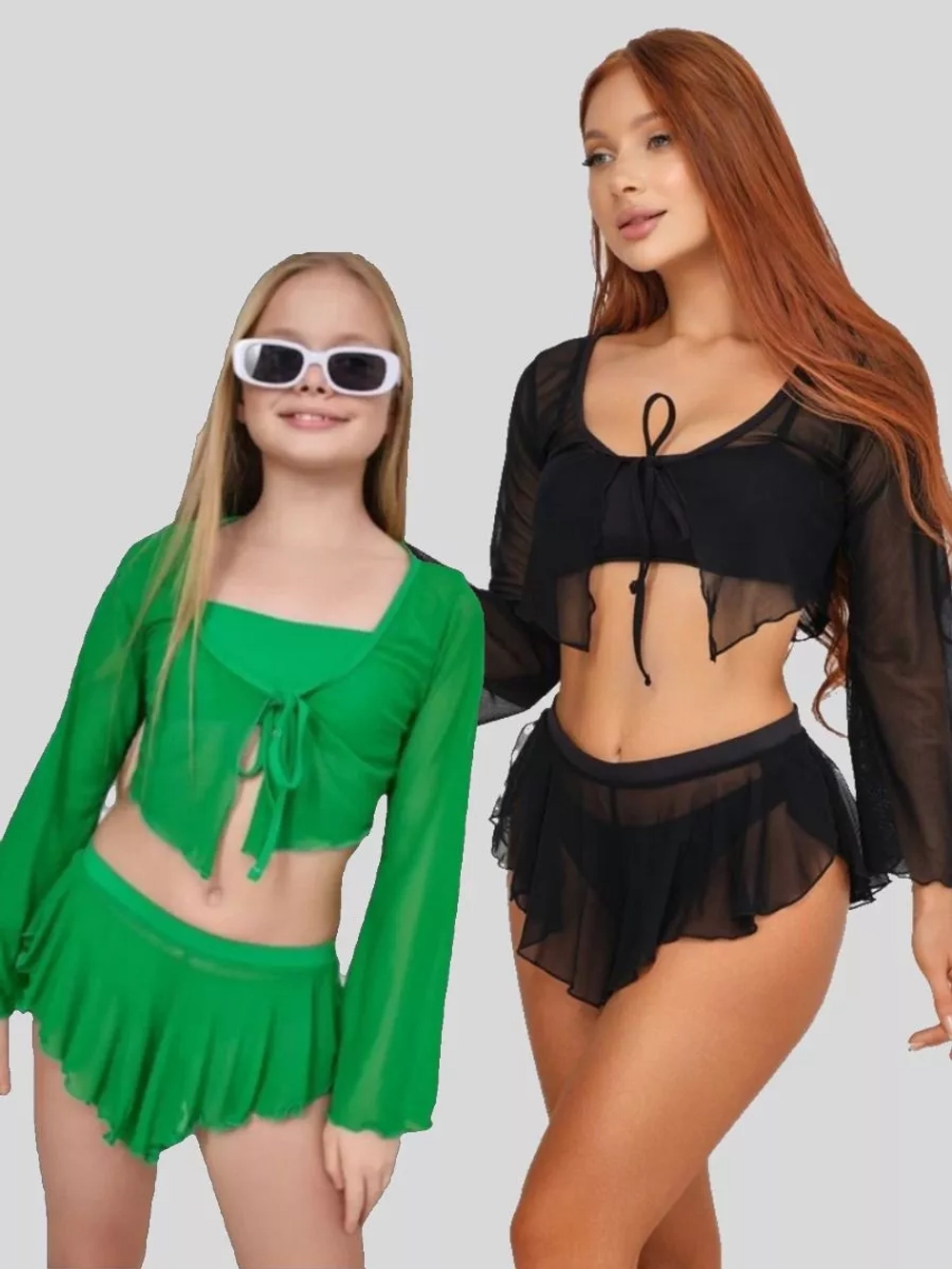 купальник раздельный 4 в 1 с шортами- юбка и топ с накидкой