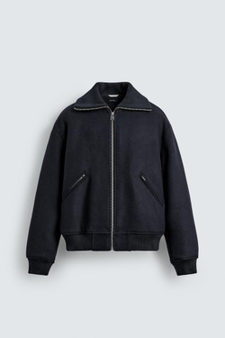 ZARA СТЕГАНАЯ КУРТКА С ВОРОТНИКОМ В РУБЧИК, МОРСКОЙ СИНИЙ