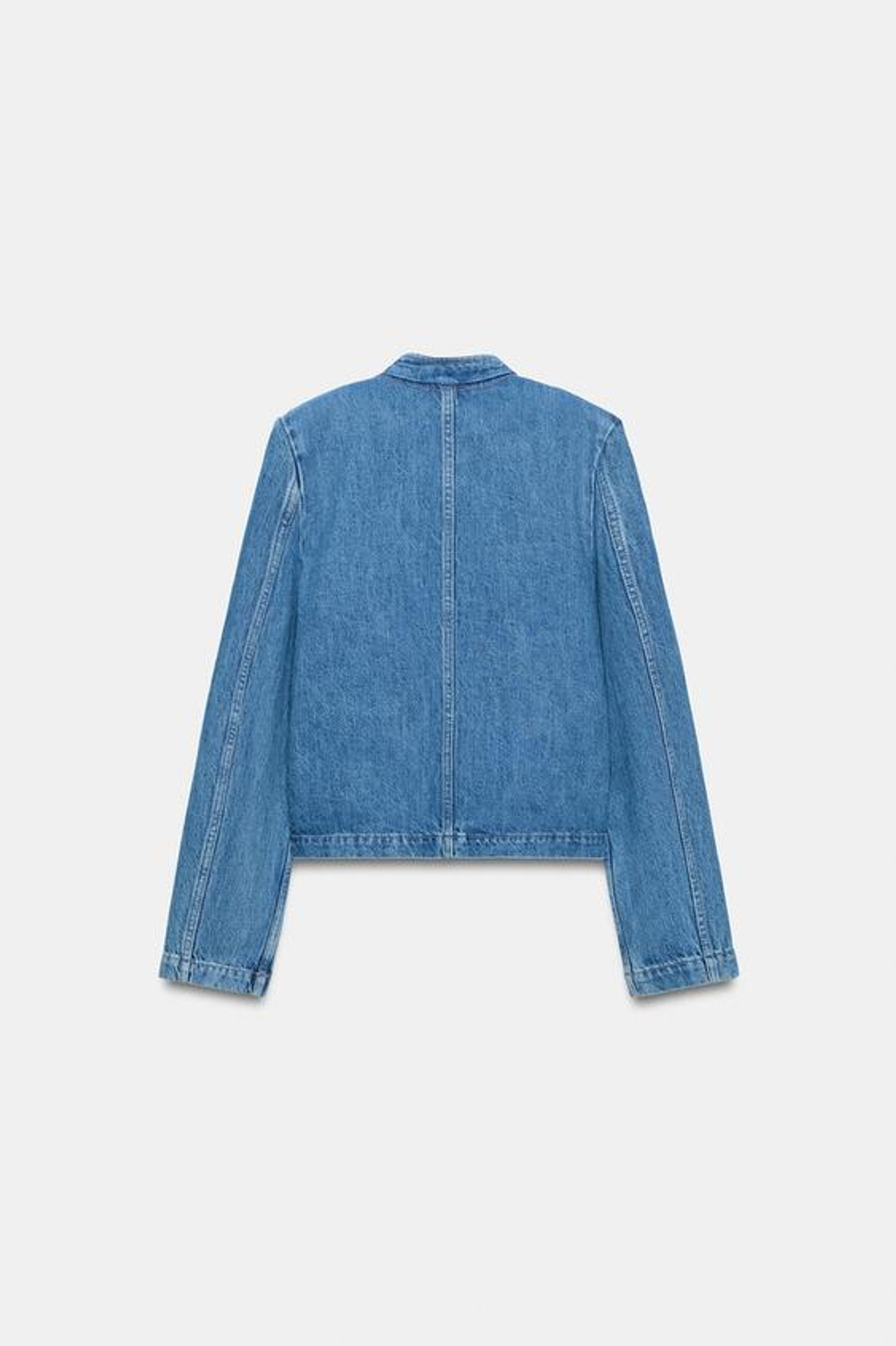 ZARA ДЖИНСОВАЯ КУРТКА С ПОДПЛЕЧНИКАМИ — ZW COLLECTION, ЛИНЯЛЫЙ СИНИЙ