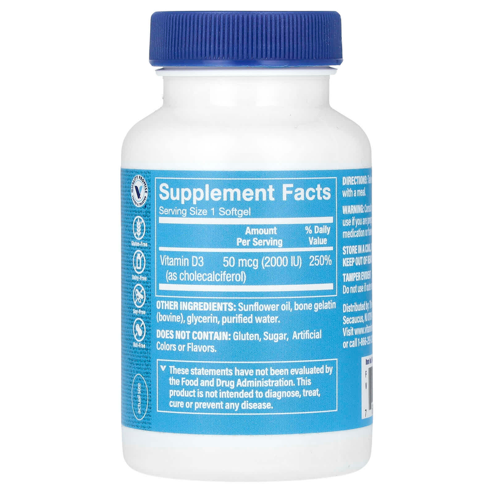 The Vitamin Shoppe, Витамин D3, 50 мкг (2000 МЕ), 200 мягких таблеток