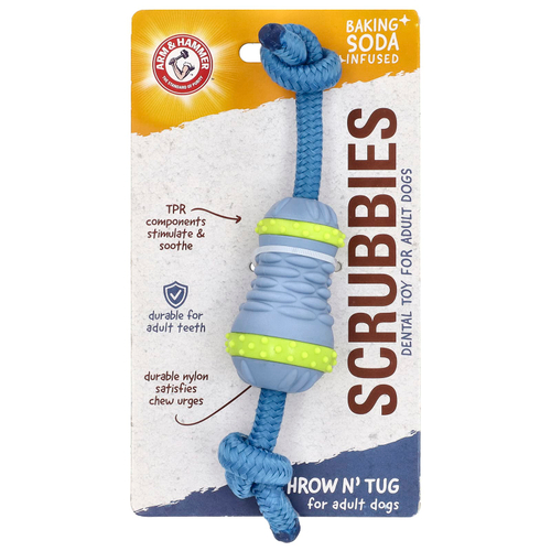 Arm & Hammer, Scrubbies, игрушка для ухода за полостью рта, для взрослых собак, Throw N' Tug, 1 шт.