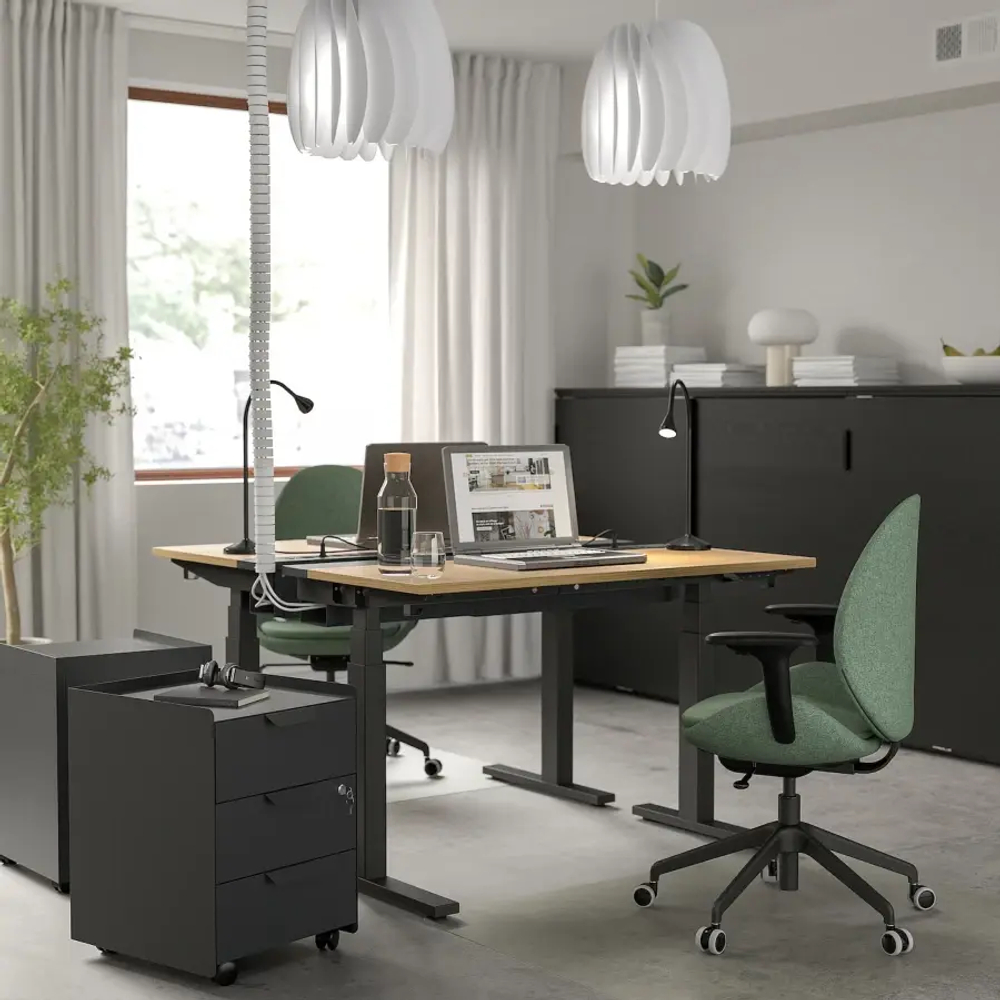 Письменный стол с регулировкой по высоте - IKEA MITTZON/МИТТЗОН ИКЕА, 120х60х62-126 см, черный/светло-коричневый