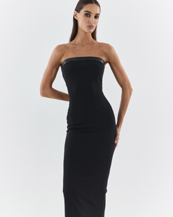 Платье-бандо с кожаными вставками