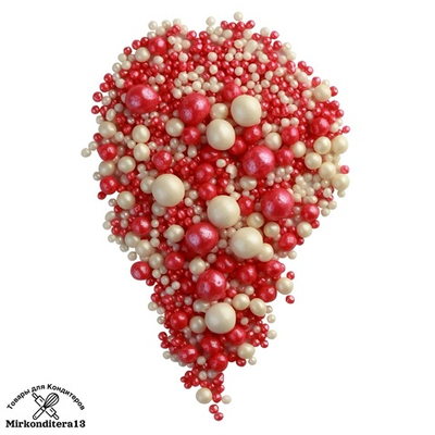 Шарики рисовые «Жемчуг красный серебро» микс 50 гр