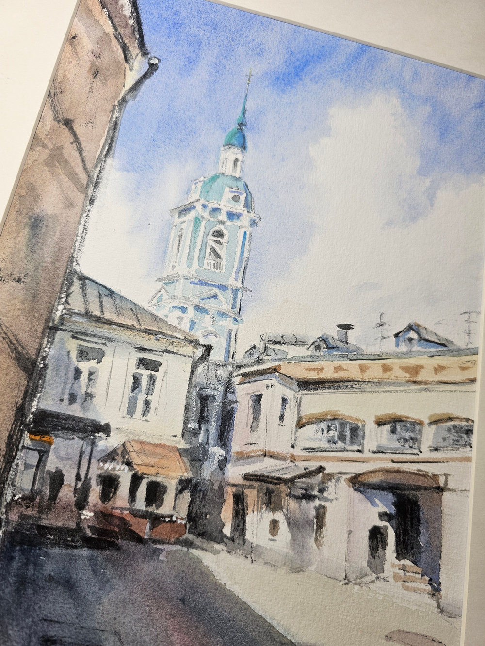 Картина авторская акварельная в паспарту 30х40 см на стену для интерьера "Дворик на Пятницкой"