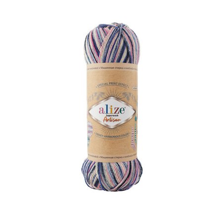 Пряжа "Superwash Artisan" 9004 Розовый-белый-голубой-чёрный