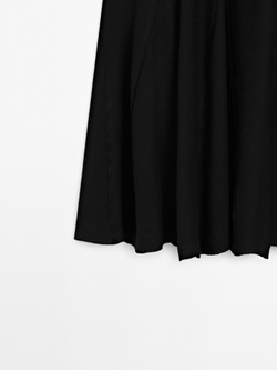 Massimo Dutti Расклешенная юбка миди с декоративной строчкой, черный