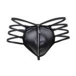 Кожаные мужские стринги Ohyeah Zipper Black, на молнии со стрепами, L