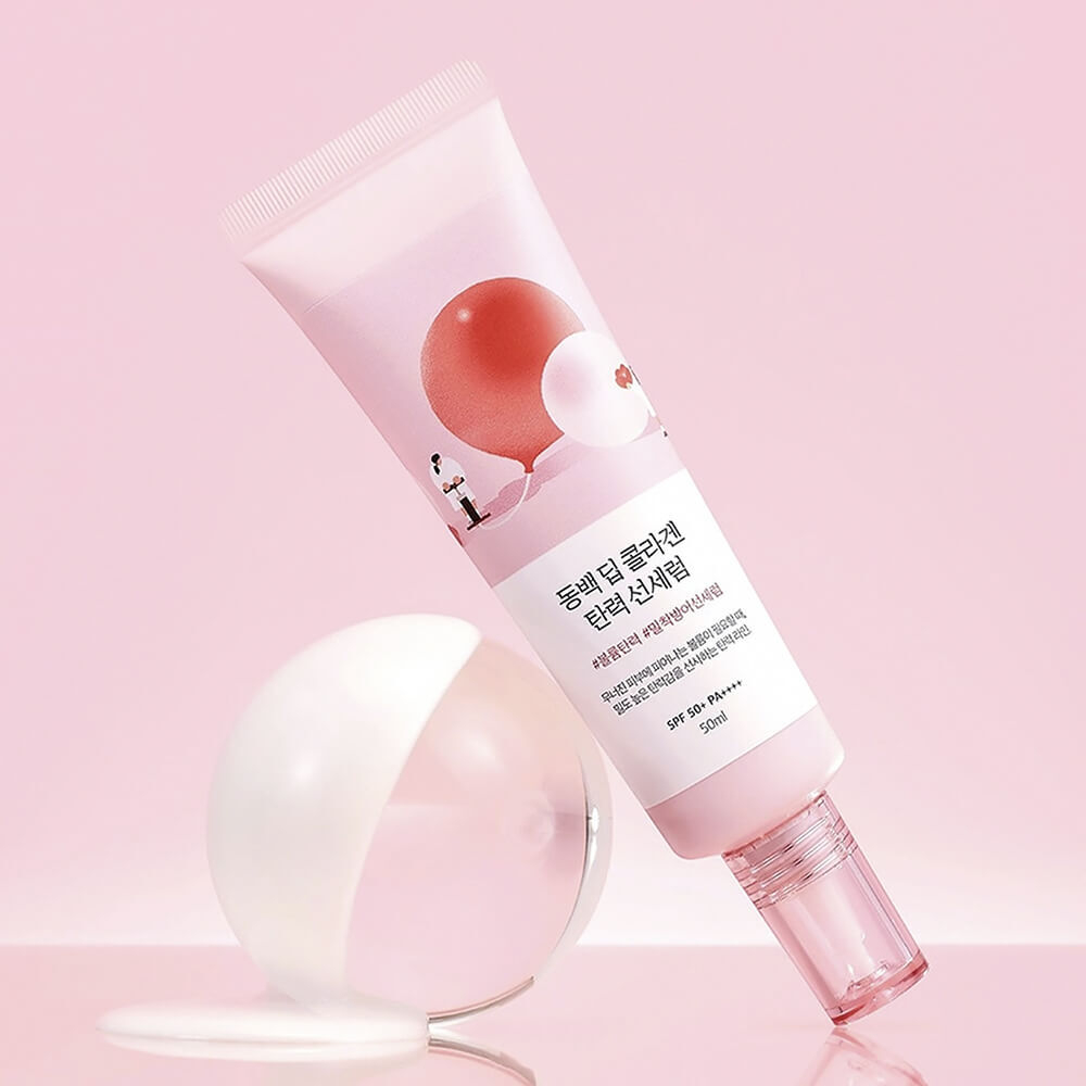 Солнцезащитная сыворотка с коллагеном Round Lab Camellia Deep Collagen Firming Sun Serum SPF50+ PA++++