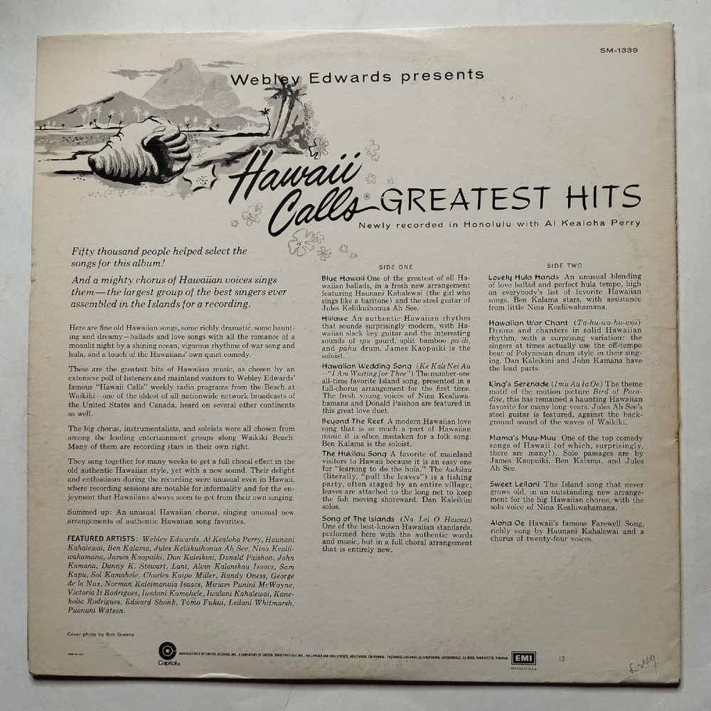 Винтажная виниловая пластинка LP Webley Edwards With Al Kealoha Perry Hawaii Calls Greatest Hits (USA 1972)