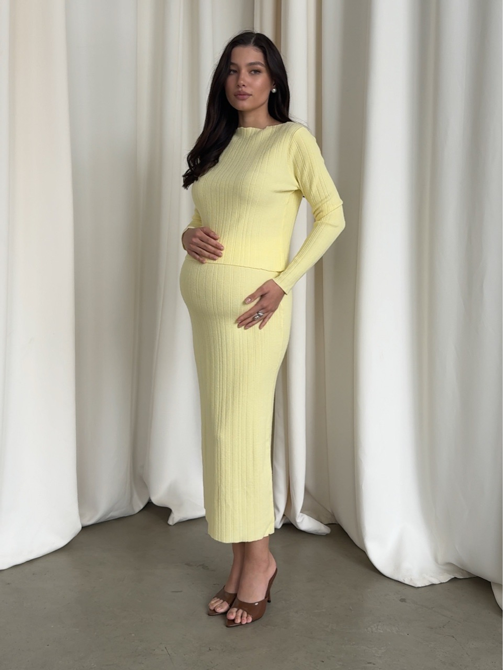 Комплект вязаный, водолазка и длинная юбка