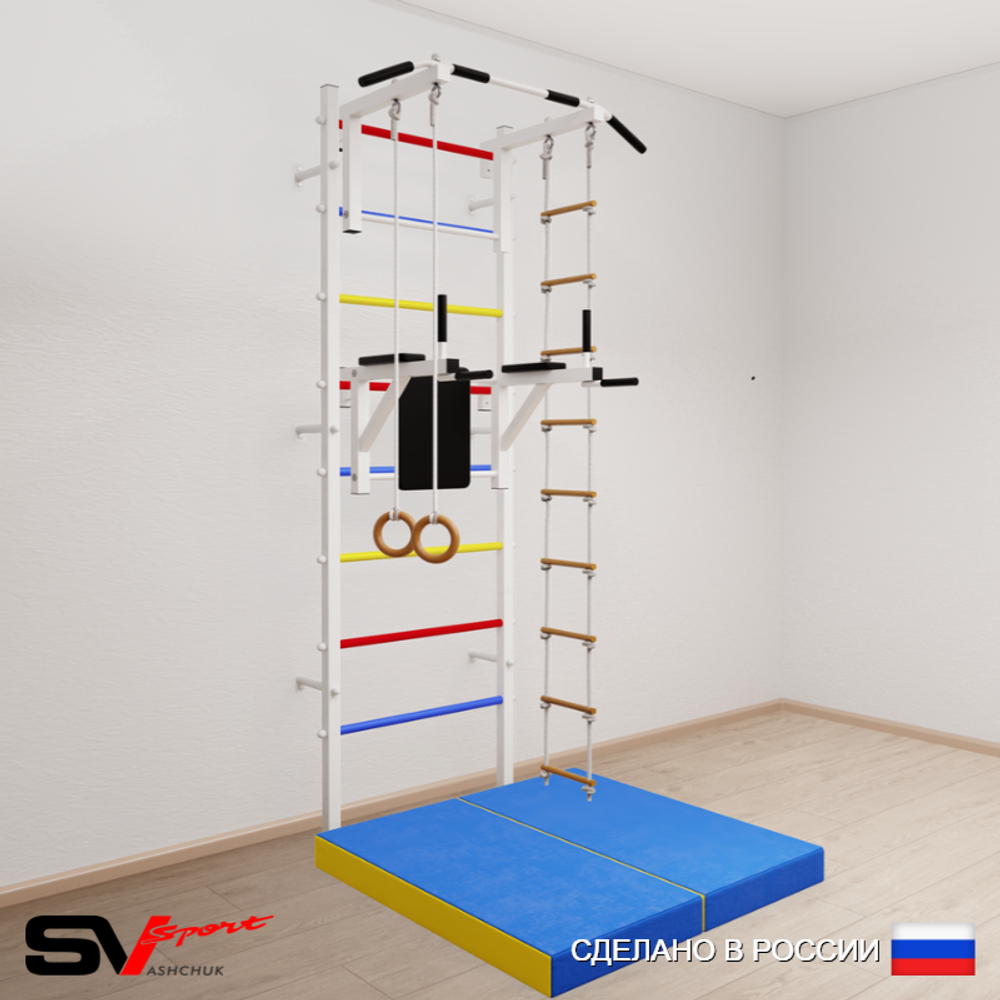 Шведская стенка Sv Sport усиленная 6784 (Турник стандарт/Брусья/Кольца/Лестница/Мат 1м)
