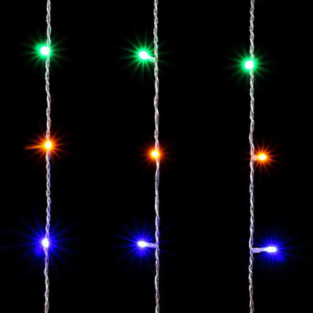 Светодиодный занавес 2*3 м., 600 разноцветных LED ламп, прозрачный провод ПВХ, LTC (PCL602-10-2M)