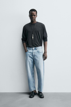 ZARA ДЖИНСЫ TAPERED WIDE FIT, ГОЛУБОЙ