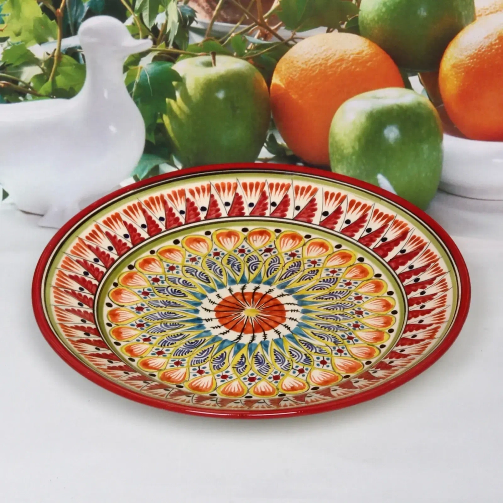 Тарелка плоская 26см красная Риштанская Керамика