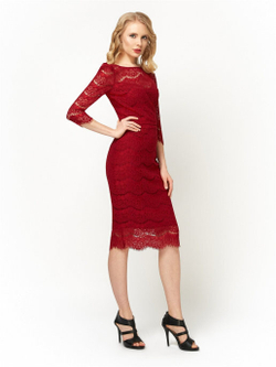 Кружевное платье-футляр с рукавом 3/4 бордовое 12-01-20 SS