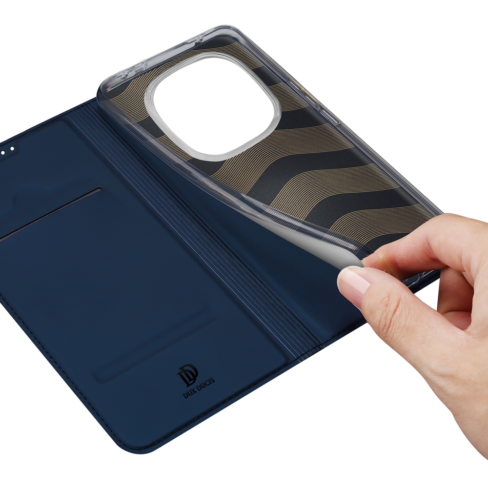 Чехол книжка из PU кожи синего цвета от Dux Ducis для Xiaomi Redmi Note 14 Pro+ 5G, серия Skin Pro Series Case