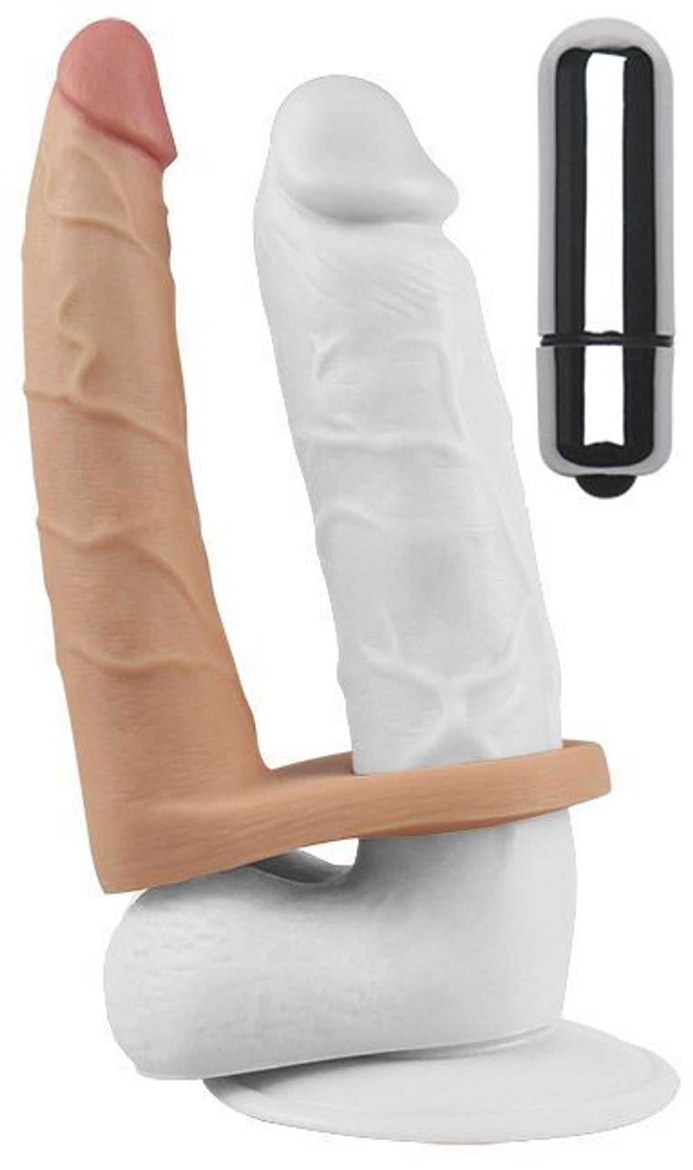 Телесная насадка-вибратор для двойного проникновения - 17 см. (Цвет: телесный)