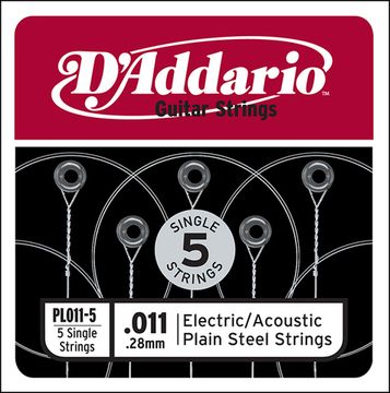 PL011-5 Plain Steel Отдельная стальная струна без обмотки 011, 5шт, D`Addario