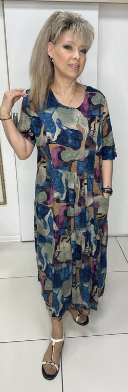 Летнее цветное платье с кармашками