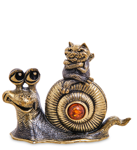 Народные промыслы AM- 246 Фигурка «Улитка с котом» (латунь, янтарь)
