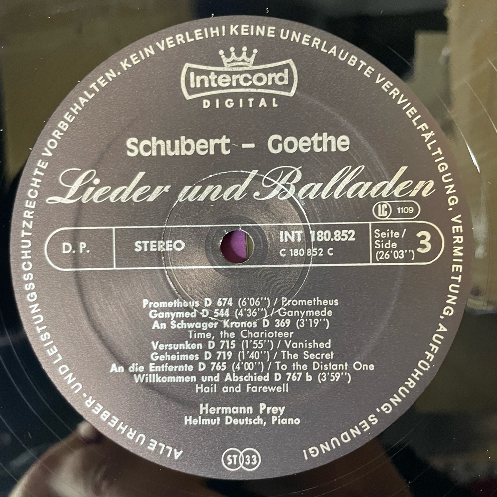 Винтажная виниловая пластинка LP Schubert Шуберт, Goethe,Hermann Prey, Helmut Deutsch, Lieder Und Balladen, Songs And Ballads (Германия 1982)