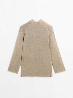 Massimo Dutti Кардиган оверсайз из тонкого трикотажа, бежевый/зеленый